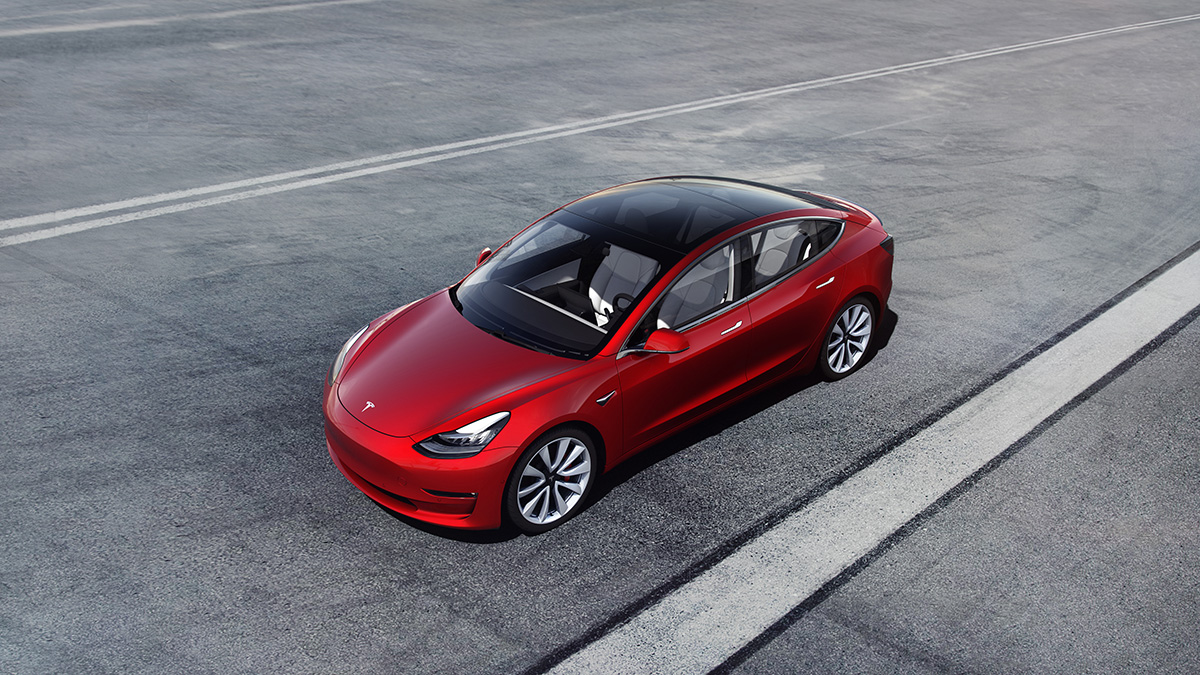 Tesla, auto, červené