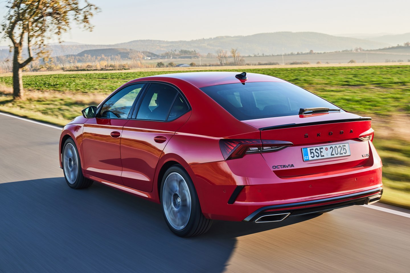 auto, červené, škoda, octavia RS