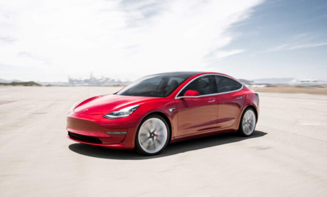 auto, červené, Tesla Model 3, elektromobil